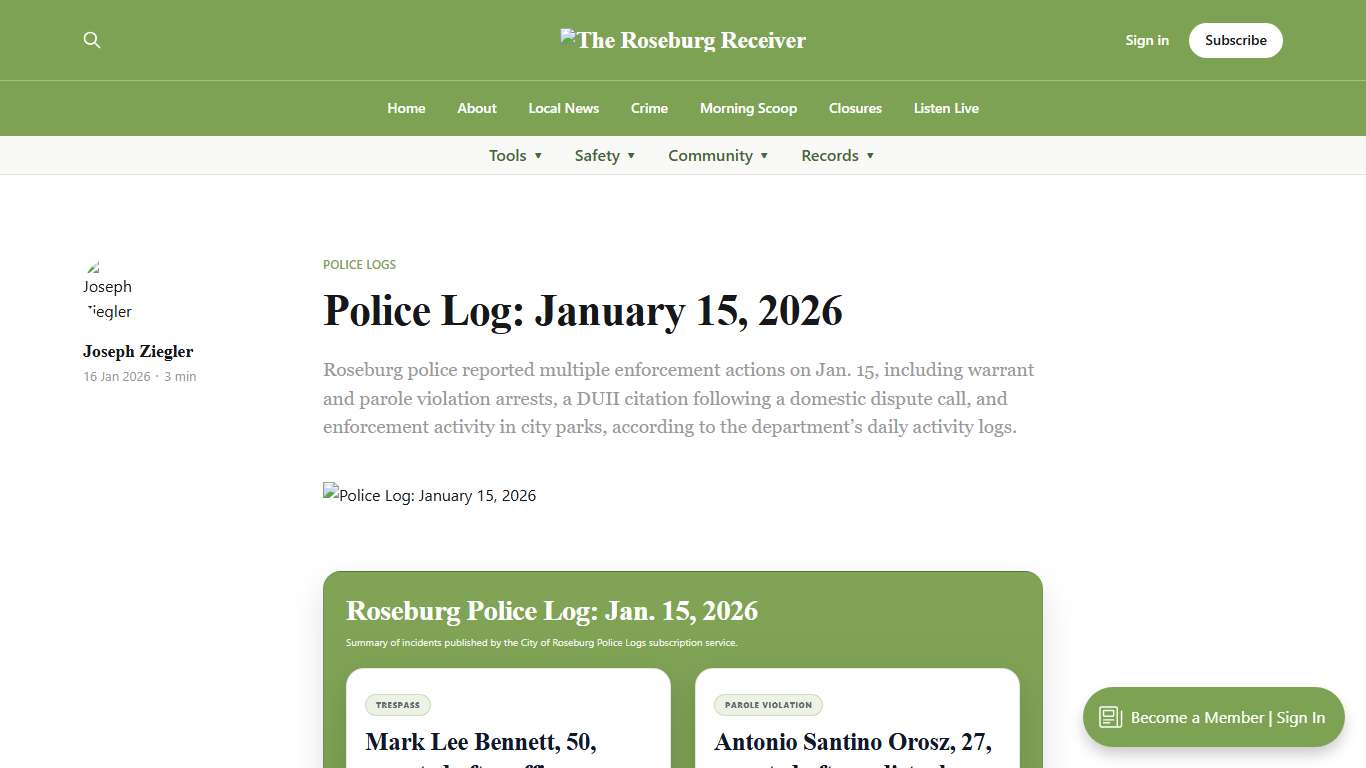 Police Log: January 15, 2026