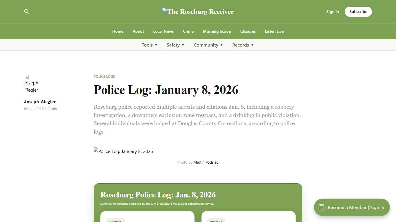 Police Log: January 8, 2026