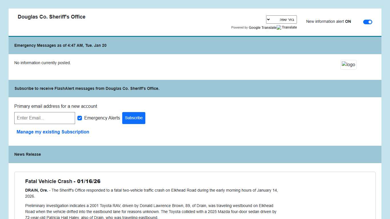 Douglas Co. Sheriff's Office News via Flashalert.net